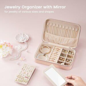Jewelry Case Travel Jewelry Organizer Box with Mirror & Portable Earring Holder